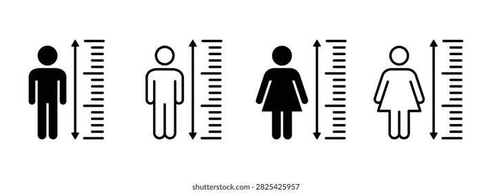 Human height icon set. Height measurement icon set. Scale tall human. Height man and woman vector icon. Vector illustration