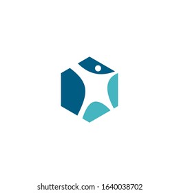 human hexagon hexagonal cube box logo vector icon illustration	