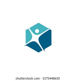 human hexagon hexagonal logo vector icon illustration	