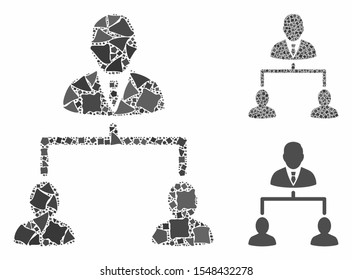 Human hierarchy composition of irregular items in variable sizes and color tints, based on human hierarchy icon. Vector raggy items are united into composition.