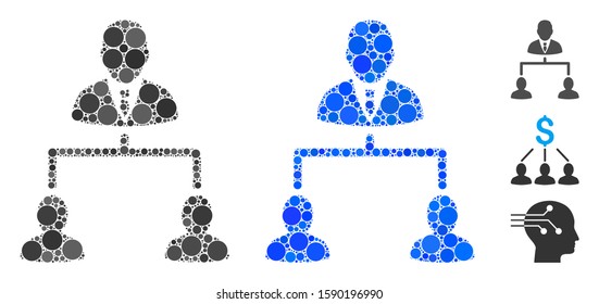 Human hierarchy composition of round dots in different sizes and color tones, based on human hierarchy icon. Vector dots are grouped into blue composition.