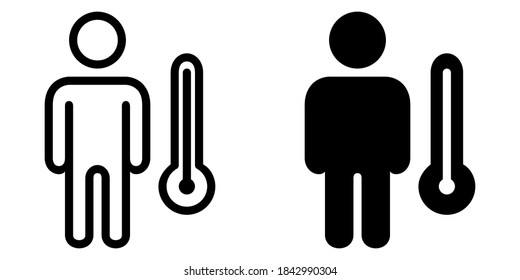 Human with High Temperature Degree. Fever, Illness Outline and Solid Icon
