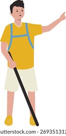 Human Hiking Mountain Character Isolated on White Background. Vector Cartoon Illustration.