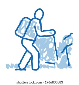 human hiking sketch icon vector. Hand drawn blue doodle line art human hiking sign. isolated symbol illustration