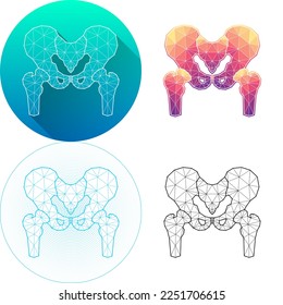 Human Hip Bone and Joint Articular Skeletal System Medical Human Organ Logo Icon Minimalistic Triangulated Polygonal Low Poly, Line Art Long Shadow Isolated on White Background