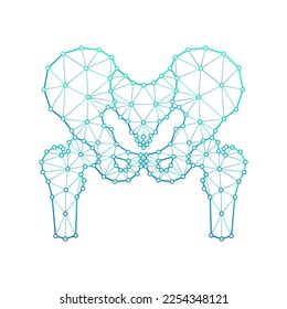 Human Hip Bone and Joint Articular Skeletal System Polygonal Low Poly Triangulated Mesh Connect Dots Medical Logo Icon, Line Art Isolated on White Background