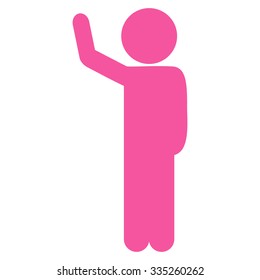Human Hitchhike vector icon. Style is flat symbol, pink color, rounded angles, white background.