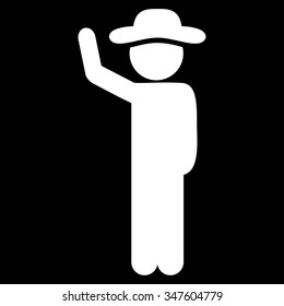 Human Hitchhike vector icon. Style is flat symbol, white color, rounded angles, black background.