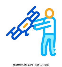 Human Hold Drone Icon Vector. Outline Human Hold Drone Sign. Isolated Contour Symbol Illustration
