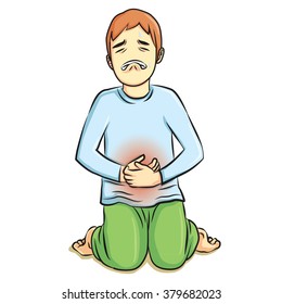 Human Hold Hands At The Stomach Because The Pain Ache Sore Cartoon Vector