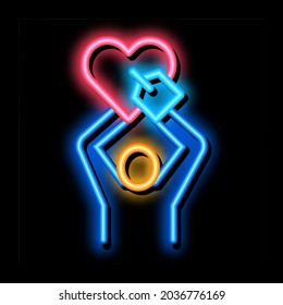 Human Hold Heart neon light sign vector. Glowing bright icon Human Hold Heart sign. transparent symbol illustration