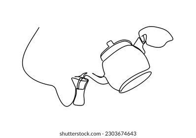 human hold teapot dropping putting tea from teapot to cup