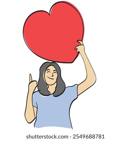 Human holding big red heart illustration vector hand drawn isolated on white background