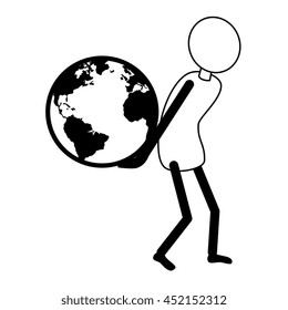 Human holding earth planet pictogram design, vector illustration graphic.