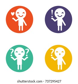 Human holding question, exclamation, love sign, in flat design style