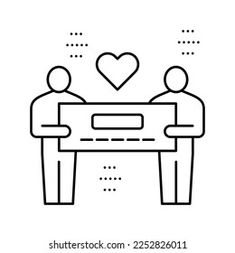 human holding voucher or prize check line icon vector. human holding voucher or prize check sign. isolated contour symbol black illustration