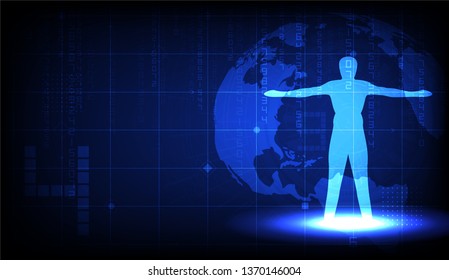Human hologram with abstract globe and digits number, some Elements of this image furnished by NASA