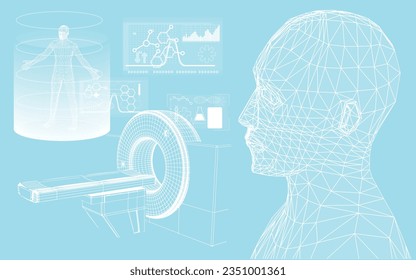 Human hologram Illustration of medical and scientific technology, body scan using nanotechnology