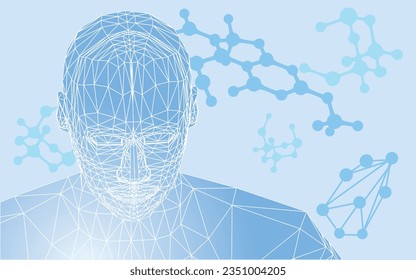 Holograma humano Ilustración de la tecnología médica y científica, exploración corporal mediante nanotecnología