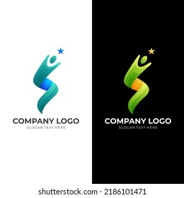 human hope logo template, people and star combination logo with 3d colorful style