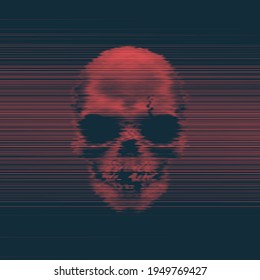 Human Horror Skull Blue And Red Digital Glitch Art Concept Of Internet Virus Abstract Vector Background