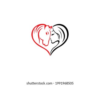 human and horse love logo vector design template