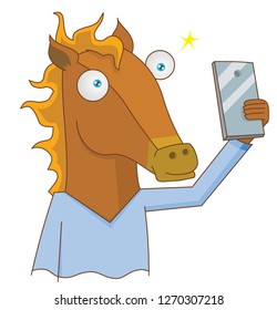 human horse selfie using smartphone