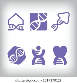 Human, house and arrow shape DNA form design set of 6. Health, science research and laboratory sector.