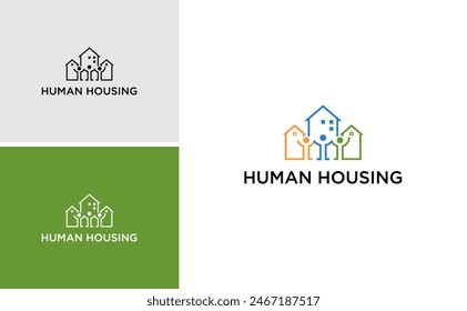 human house logo. team work connection people logo. real estate consulting vector template