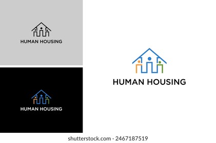 logo de human house. logo de team work connection people. consultoría inmobiliaria Plantilla de Vectores