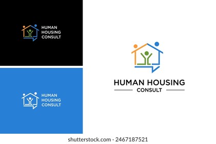 logo de human house. logo de team work connection people. consultoría inmobiliaria Plantilla de Vectores