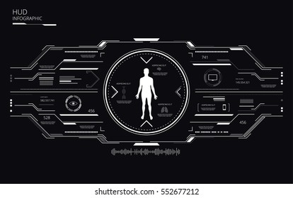 Human HUD infographic elements.  Head-up display elements for the web and app. Futuristic interface.