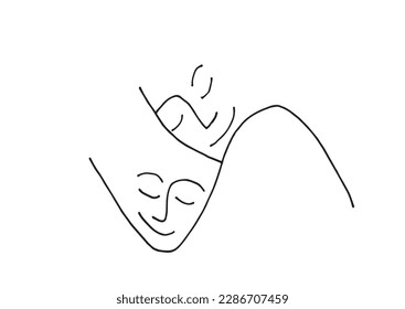 Human huging outline illustration vector image. Hand drawn human faces sketch image artwork. Simple original logo icon from pen drawing sketch.