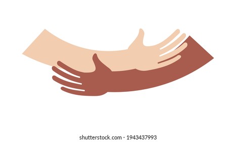 Human hugs hugging hands support and love symbol hugged arms girth silhouette unity and warmth feeling, flat vector illustration