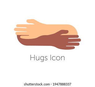 Human hugs hugging hands support and love symbol hugged arms girth silhouette unity and warmth feeling, flat vector illustration, logo template.