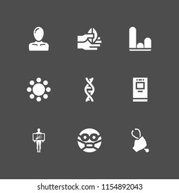 human icon. 9 human set with body parts, atm, dna and x ray vector icons for web and mobile app