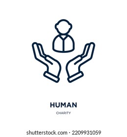 human icon from charity collection. Thin linear human, man, person outline icon isolated on white background. Line vector human sign, symbol for web and mobile