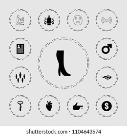 Human icon. collection of 13 human filled and outline icons such as tie, money, man symbol, meeting, group, woman boot, eye, resume. editable human icons for web and mobile.