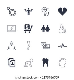 Human icon. collection of 16 human filled and outline icons such as man with flags, resume, broken heart, heartbeat, woman. editable human icons for web and mobile.
