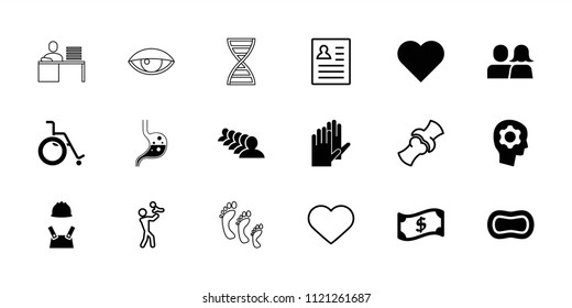 Human icon. collection of 18 human filled and outline icons such as group, heart, gear in head, crown, resume, father with baby, bone. editable human icons for web and mobile.