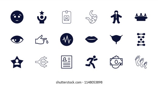 Human icon. collection of 18 human filled and outline icons such as baby, group, sad emot, running, celebrity, resume, dna. editable human icons for web and mobile.