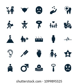 Human icon. collection of 25 human filled icons such as hand with seeds, male, tie, mother and son, heart organ, bladder, courier. editable human icons for web and mobile.