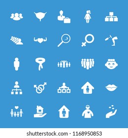 Human icon. collection of 25 human filled icons such as hand with seeds, baby girl, tie, structure, group, man in home. editable human icons for web and mobile.