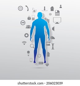 Human icon. Flat abstract background with web icons.