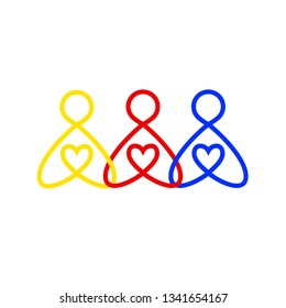 Human icon isolated on white background. Three multi-colored person.