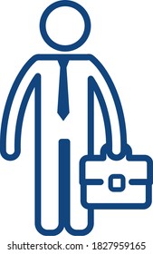 Human icon isolated on white background. A businessman in a tie holds a briefcase in his hand. Flat infographics. Vector illustration.