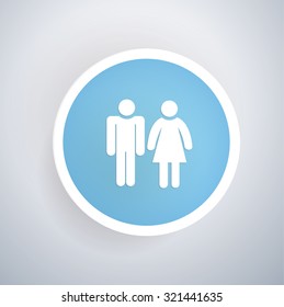 Human icon on blue button background, clean vector
