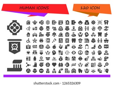  human icon set. 120 filled human icons. Simple modern icons about  - Hug, Toothbrush, Jolly roger, Hand, Woman, Esteem, Brain, Hacker, Peace, Influencer, Login, Baby, Pregnancy