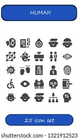 human icon set. 25 filled human icons.  Collection Of - Esteem, Independence, Blood, Avatar, Cells, Girl, Desk, Partners, Vision, Chakra, Feet, Profile, Salesman, Fingerprint