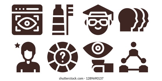  human icon set. 8 filled human icons. Simple modern icons about  - Influencer, View, Help, Toothbrush, Lens, Scientist, Teamwork, Heads